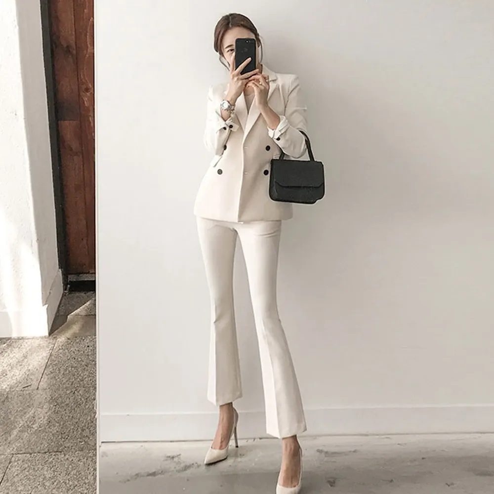 女西裝外套九分褲兩件套-春夏經典純色韓版女套裝2色73xs32【巴黎精品】 歷史價格詳細信息
