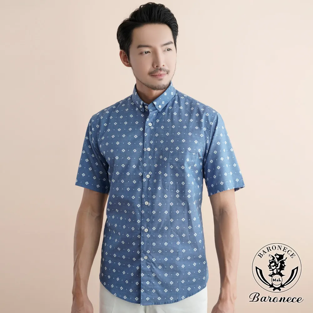 【BARONECE】英式經典格紋純棉短袖襯衫_藍(519401-10) 歷史價格詳細信息