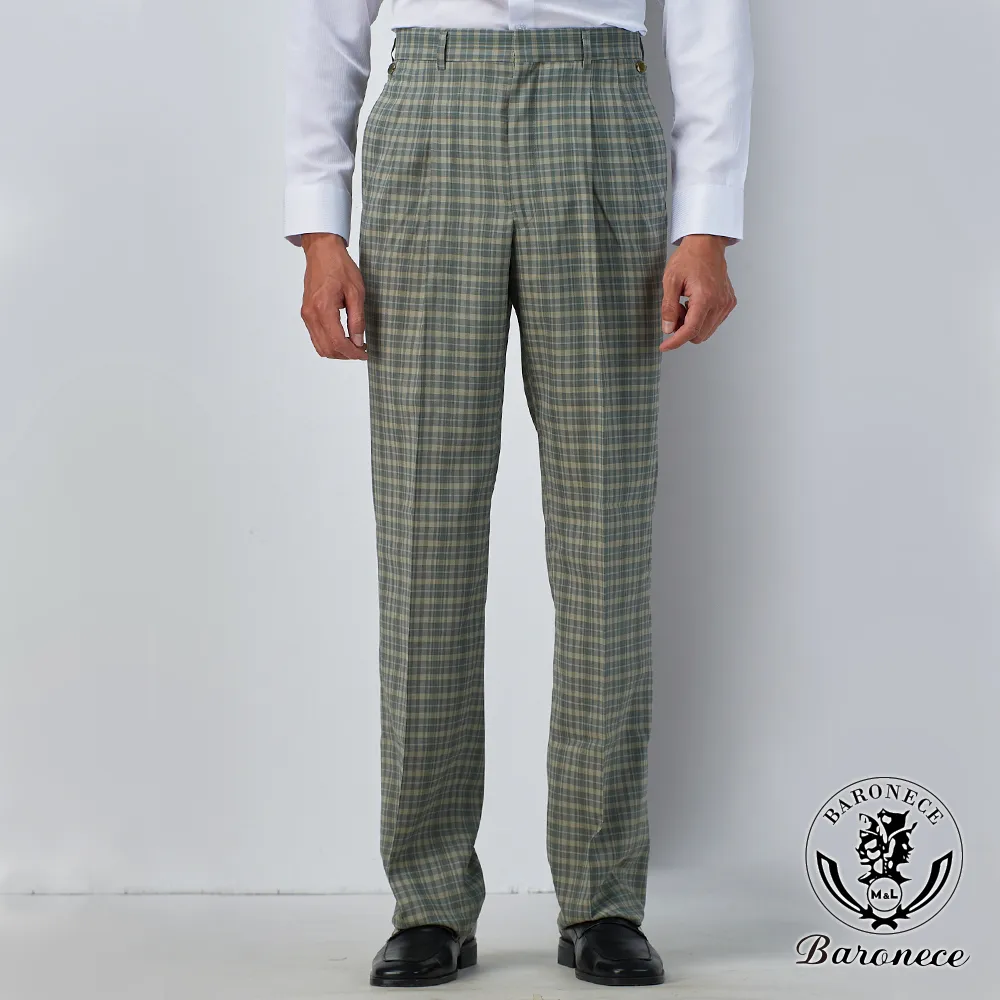 【BARONECE】復刻時尚格紋打摺西褲_黃土色(697137-05) 歷史價格詳細信息