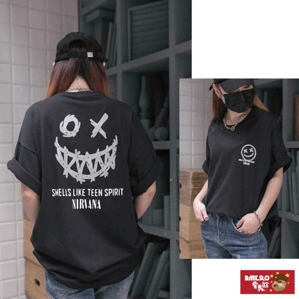 【AMERO】男女裝 圓領短袖T恤 反光印花 落肩款 五分袖 情侶裝 歷史價格詳細信息