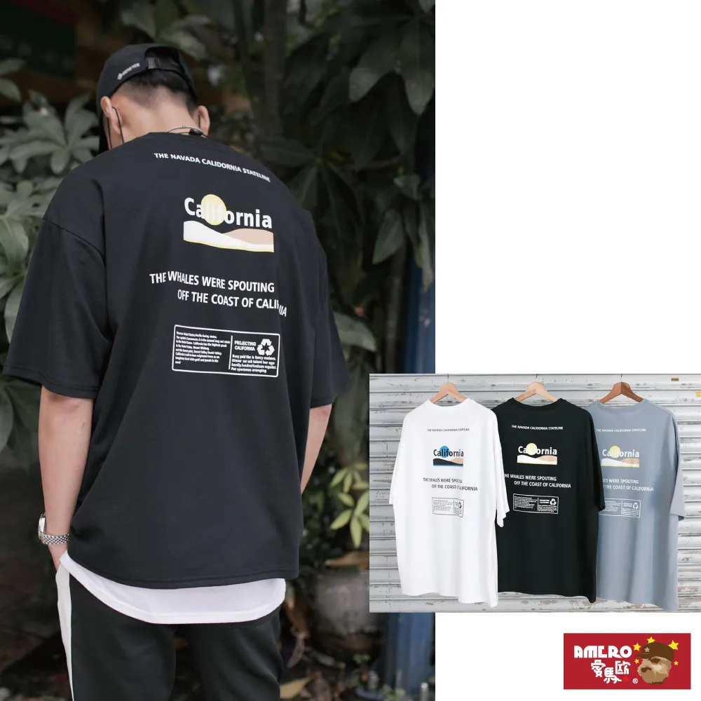 【AMERO】男女裝 圓領短袖T恤 彩浪印花 落肩款 五分袖 情侶裝 歷史價格詳細信息