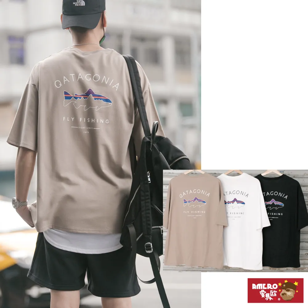 【AMERO】男女裝 圓領短袖T恤 潮流印花 落肩款 五分袖 情侶裝 歷史價格詳細信息