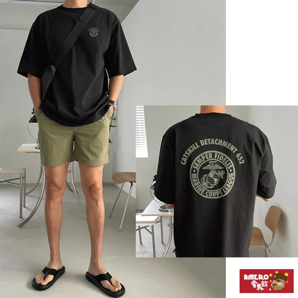 【AMERO】男女裝 圓領短袖T恤 logo印花 落肩款 五分袖 情侶裝 歷史價格詳細信息