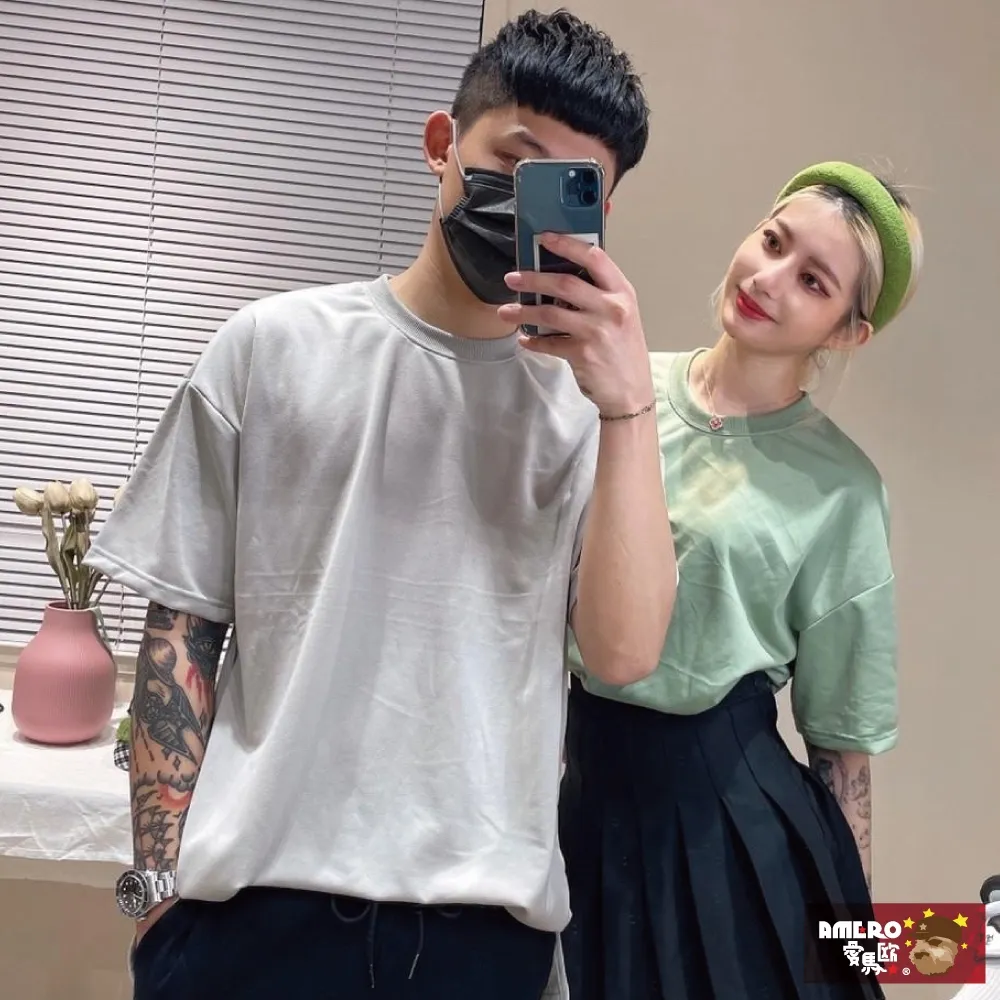 【AMERO】男女裝 圓領短袖T恤 素面 開衩 落肩款 五分袖 情侶裝 歷史價格詳細信息