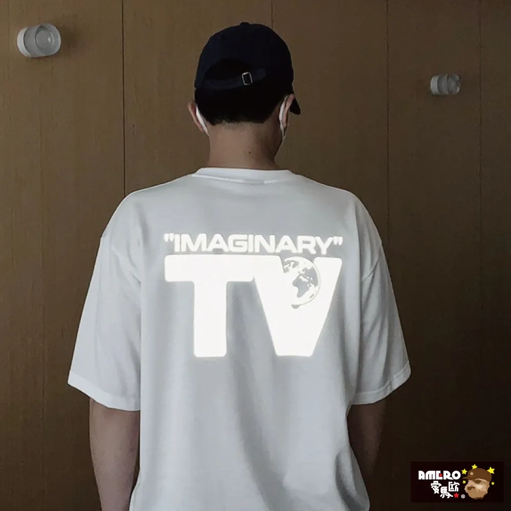 【AMERO】男女裝 圓領短袖T恤 反光印花 落肩款 五分袖 情侶裝 歷史價格詳細信息