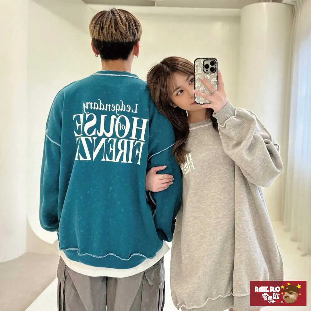 圓領長袖男裝圓領長袖衛衣2021秋新款潮牌純色男士衣服情侶裝上衣ins女bf-潮流好物 歷史價格詳細信息