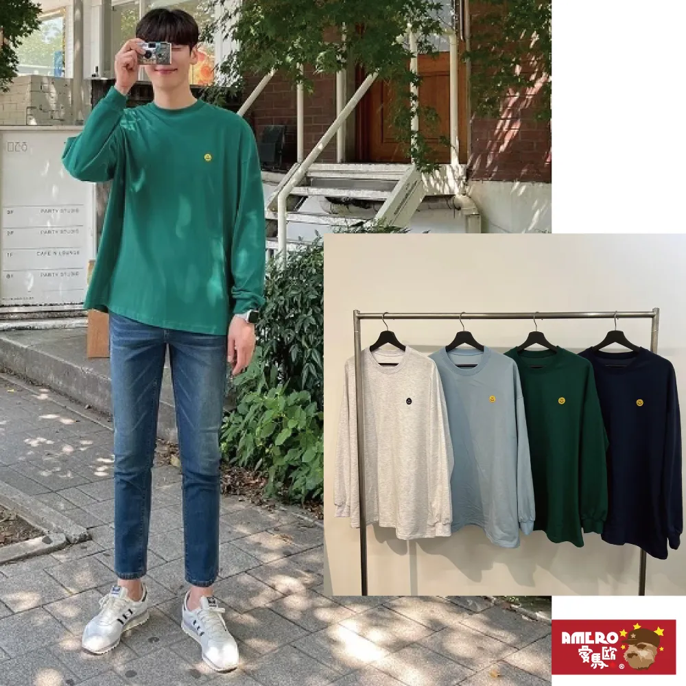 【AMERO】男裝 女裝 圓領長袖T恤 反車線設計 寬鬆版型 大學T 情侶裝 歷史價格詳細信息