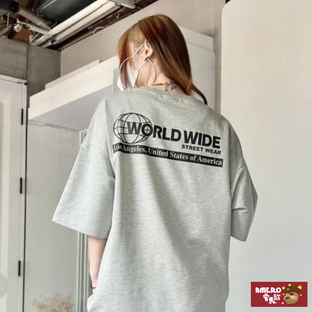 【AMERO】男女裝 圓領短袖T恤 世界印花 落肩款 五分袖 情侶裝 歷史價格詳細信息