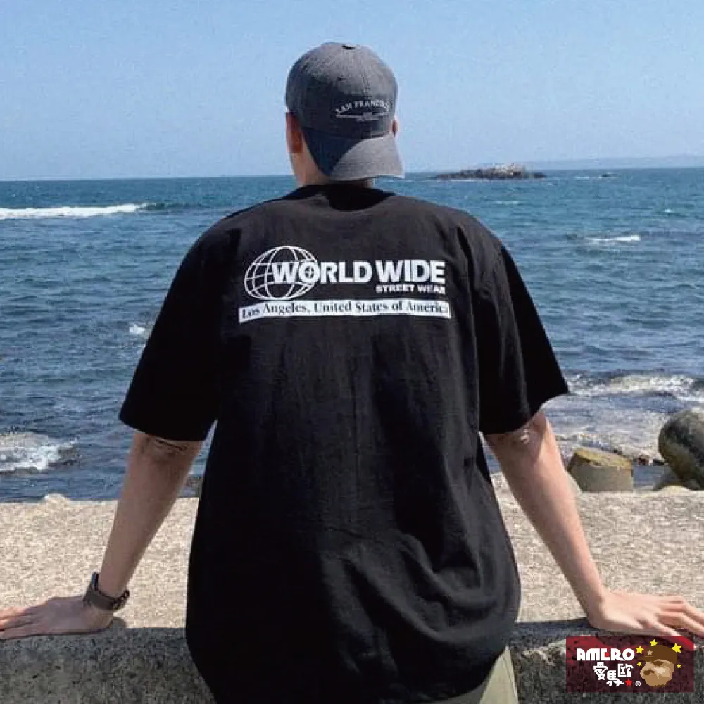 【AMERO】男女裝 圓領短袖T恤 世界印花 落肩款 五分袖 情侶裝 歷史價格詳細信息
