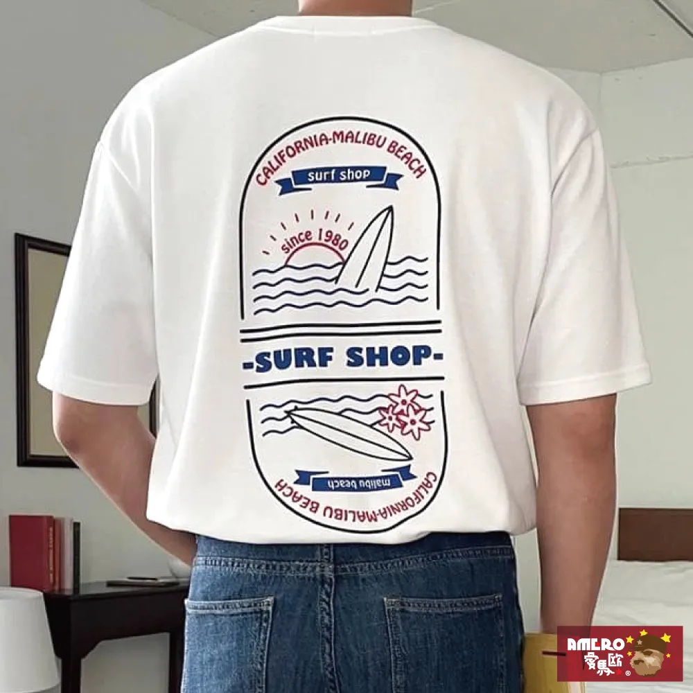 【AMERO】男女裝 圓領短袖T恤 沙灘電腦噴畫 寬鬆 落肩 情侶裝 歷史價格詳細信息