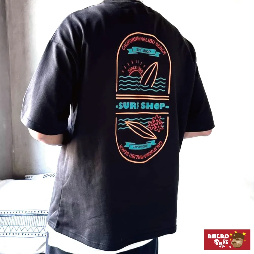 【AMERO】男女裝 圓領短袖T恤 沙灘電腦噴畫 寬鬆 落肩 情侶裝 歷史價格詳細信息