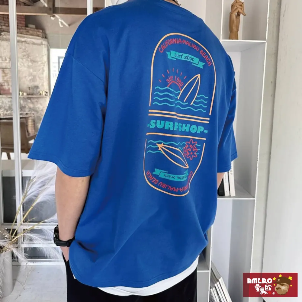 【AMERO】男女裝 圓領短袖T恤 沙灘電腦噴畫 寬鬆 落肩 情侶裝 歷史價格詳細信息