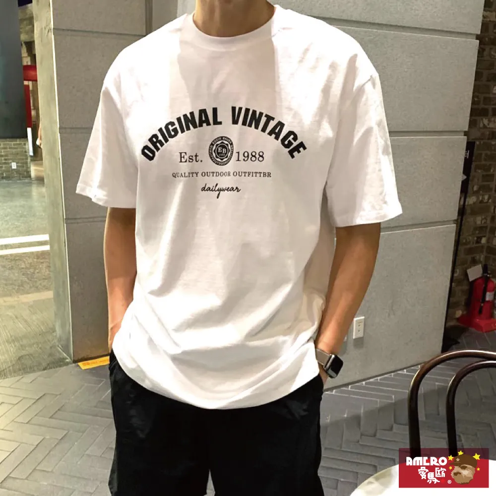 【AMERO】男女裝 圓領短袖T恤 英文標語印花 寬鬆 落肩 情侶裝 歷史價格詳細信息