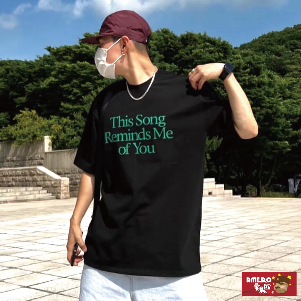 【AMERO】男女裝 圓領短袖T恤 英文標語印花 寬鬆 落肩 情侶裝 歷史價格詳細信息