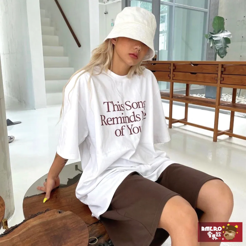 【AMERO】男女裝 圓領短袖T恤 英文標語印花 寬鬆 落肩 情侶裝 歷史價格詳細信息