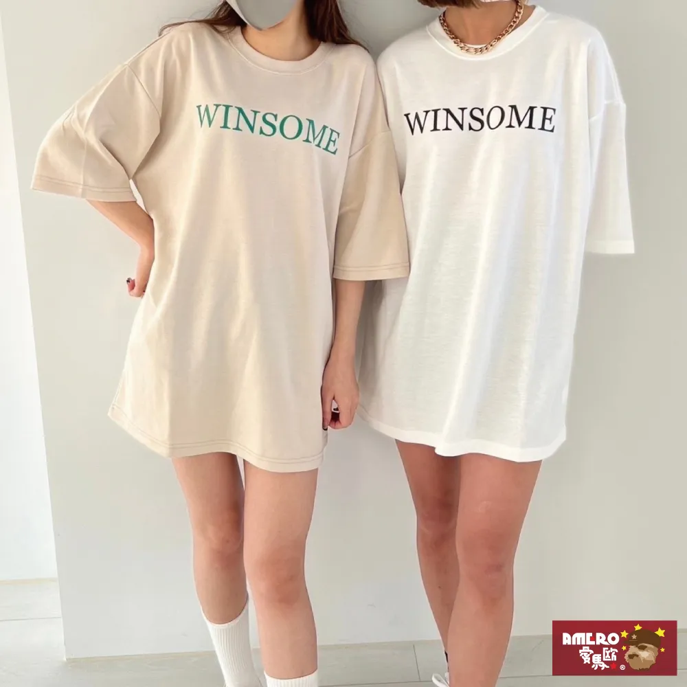 【AMERO】男女裝 圓領短袖T恤 英文標語印花 寬鬆 落肩 情侶裝 歷史價格詳細信息