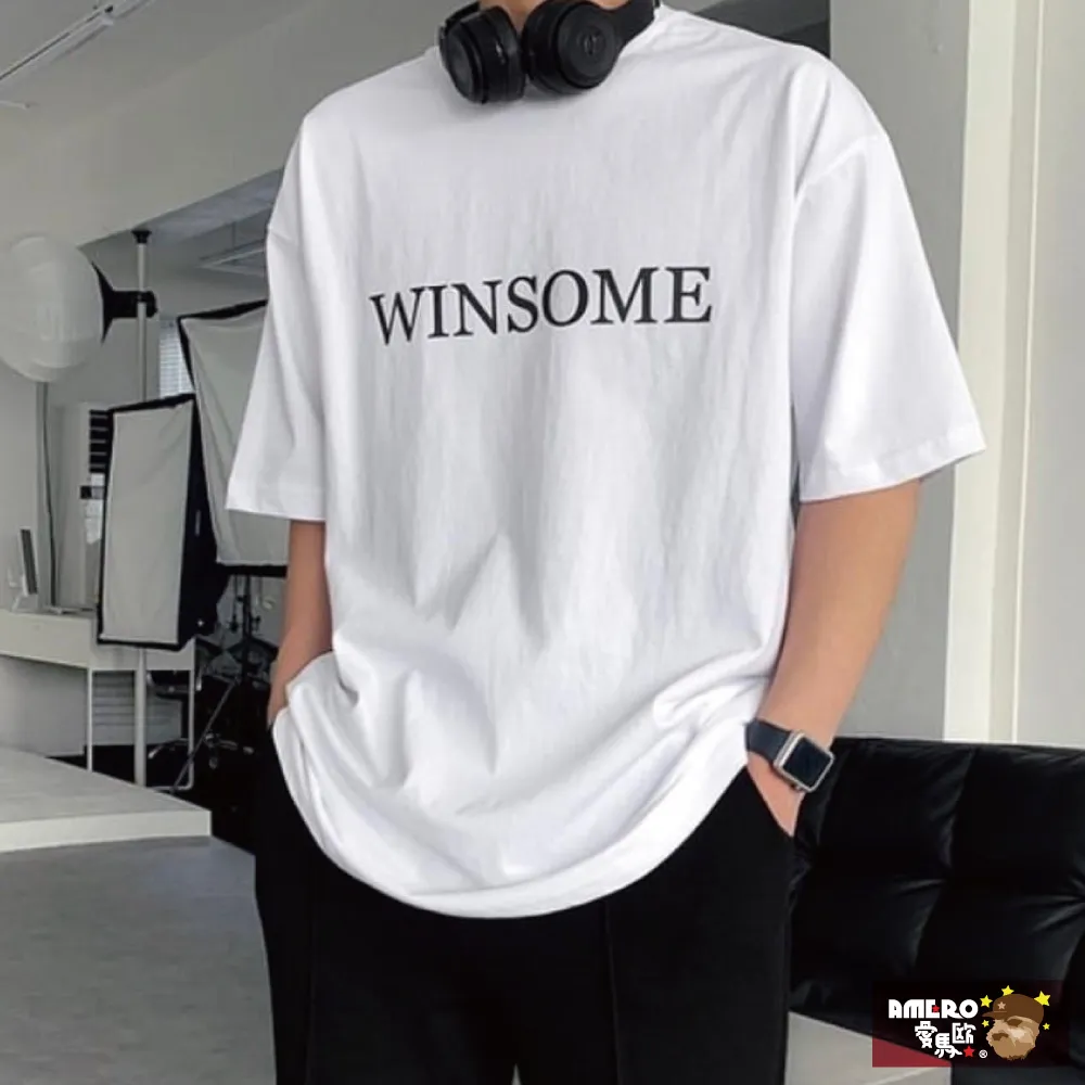 【AMERO】男女裝 圓領短袖T恤 英文標語印花 寬鬆 落肩 情侶裝 歷史價格詳細信息