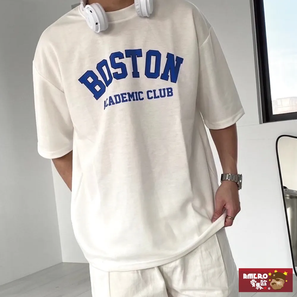 【AMERO】男女裝 圓領短袖T恤 英文標語印花 寬鬆 落肩 情侶裝 歷史價格詳細信息