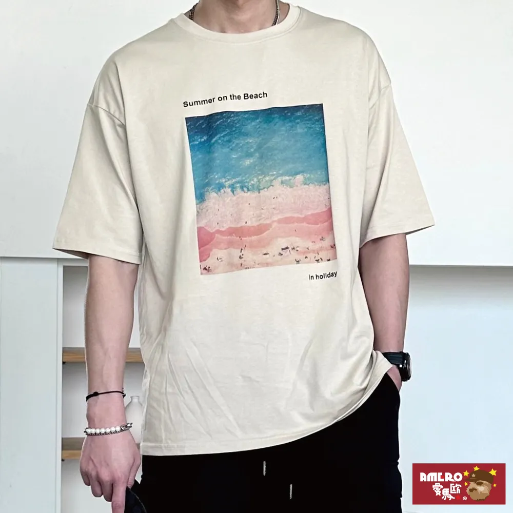 【AMERO】男女裝 圓領短袖T恤 電繡英文印花 寬鬆 落肩 情侶裝 歷史價格詳細信息