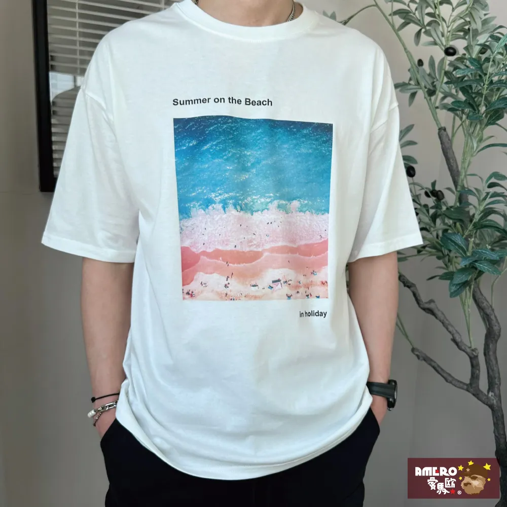 【AMERO】男女裝 圓領短袖T恤 電繡英文印花 寬鬆 落肩 情侶裝 歷史價格詳細信息