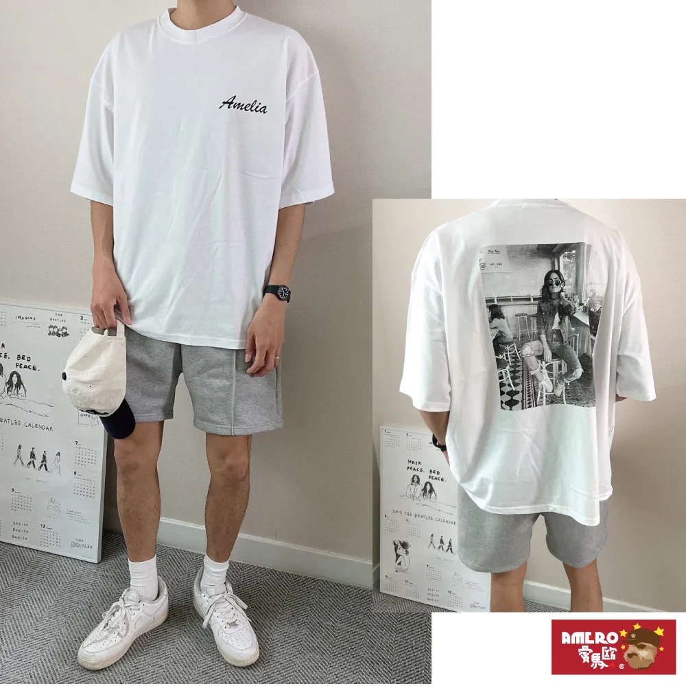 【AMERO】男女裝 圓領短袖T恤 電繡英文印花 寬鬆 落肩 情侶裝 歷史價格詳細信息