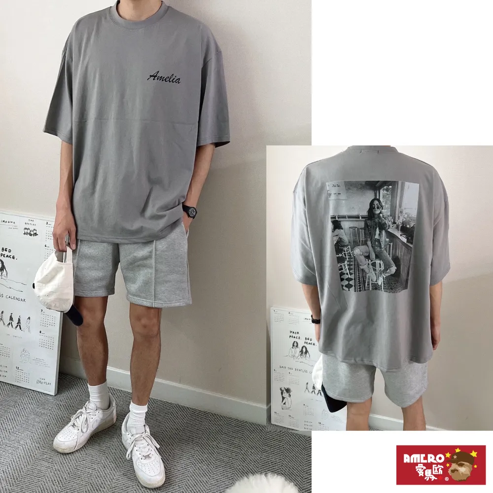 【AMERO】男女裝 圓領短袖T恤 電繡英文印花 寬鬆 落肩 情侶裝 歷史價格詳細信息