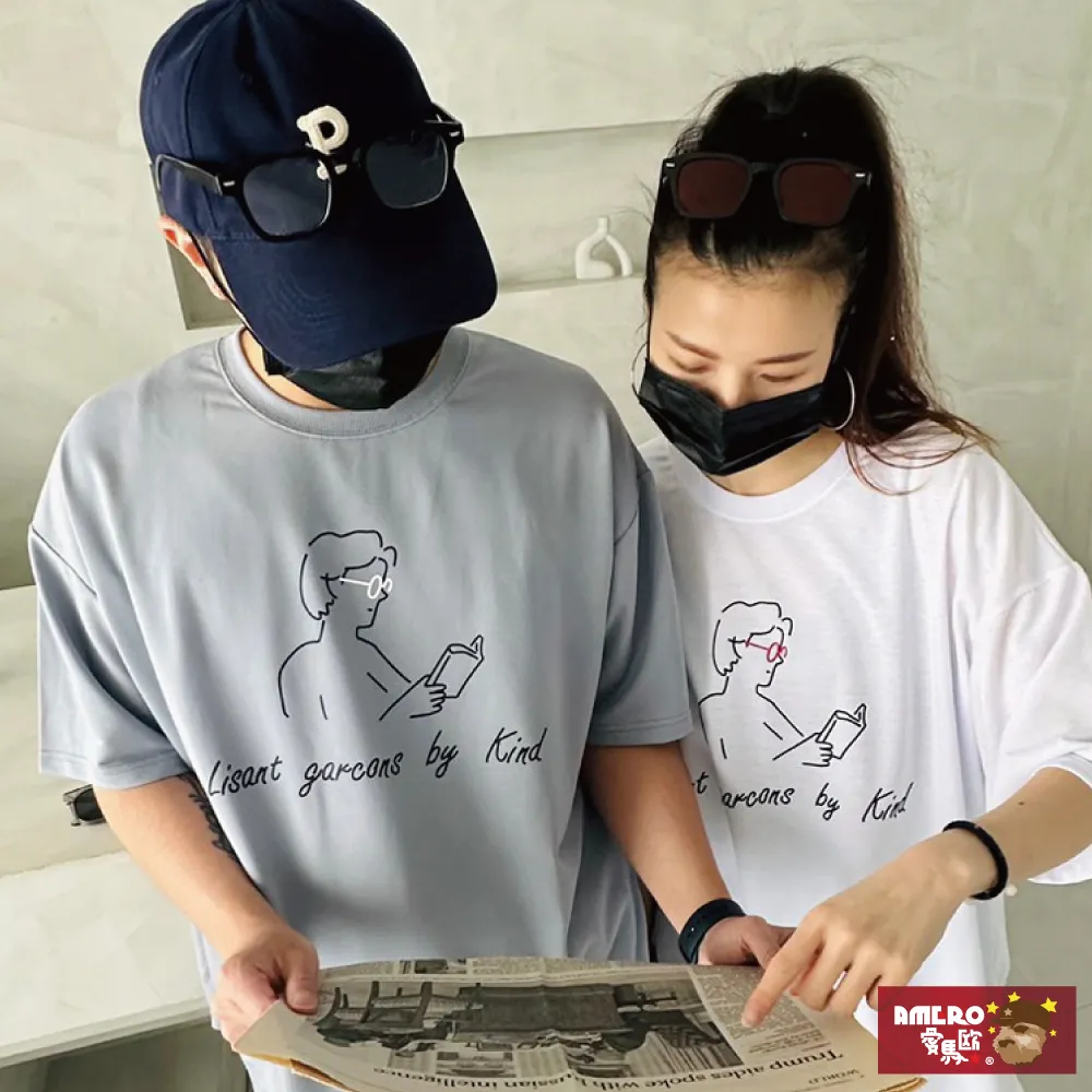 【AMERO】男裝 女裝 圓領 短袖 T恤 美式風格印花 五分袖 寬鬆 落肩 情侶裝 歷史價格詳細信息