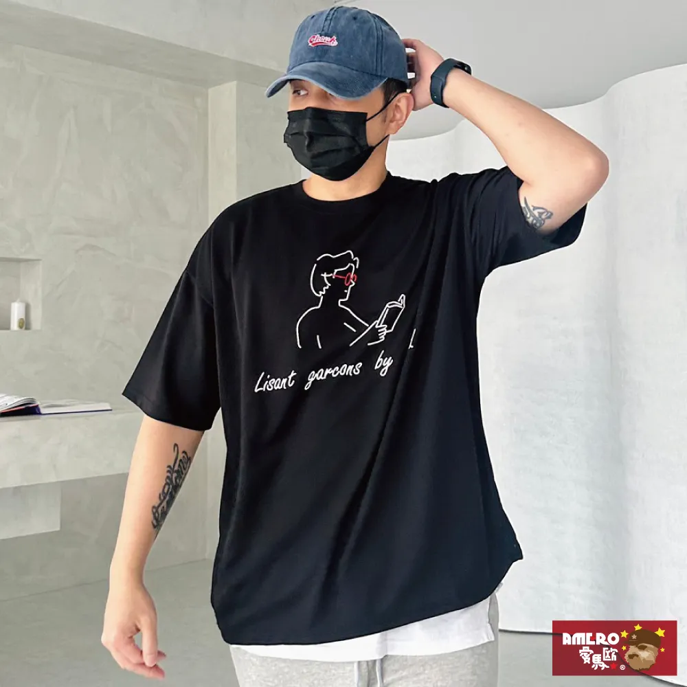 【AMERO】男裝 女裝 圓領 短袖 T恤 美式風格印花 五分袖 寬鬆 落肩 情侶裝 歷史價格詳細信息