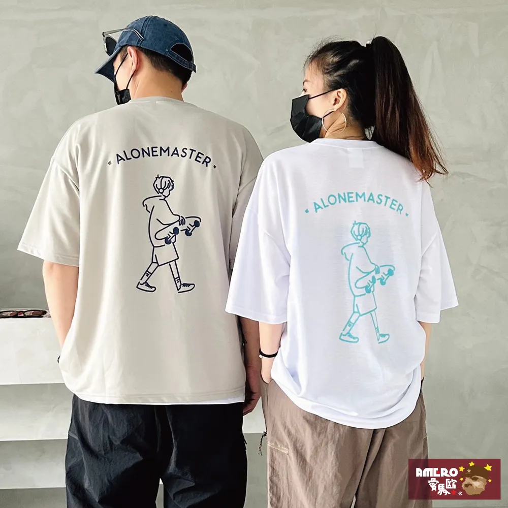 【AMERO】男裝 女裝 圓領 短袖 T恤 美式風格印花 五分袖 寬鬆 落肩 情侶裝 歷史價格詳細信息