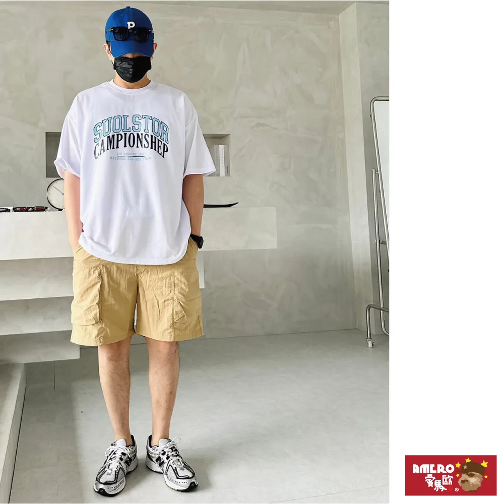 【AMERO】男裝 女裝 圓領 短袖 T恤 美式風格印花 五分袖 寬鬆 落肩 情侶裝 歷史價格詳細信息