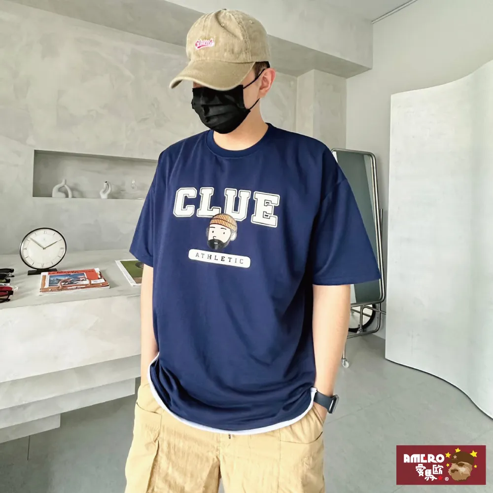 【AMERO】男裝 女裝 圓領 短袖 T恤 美式風格印花 五分袖 寬鬆 落肩 情侶裝 歷史價格詳細信息