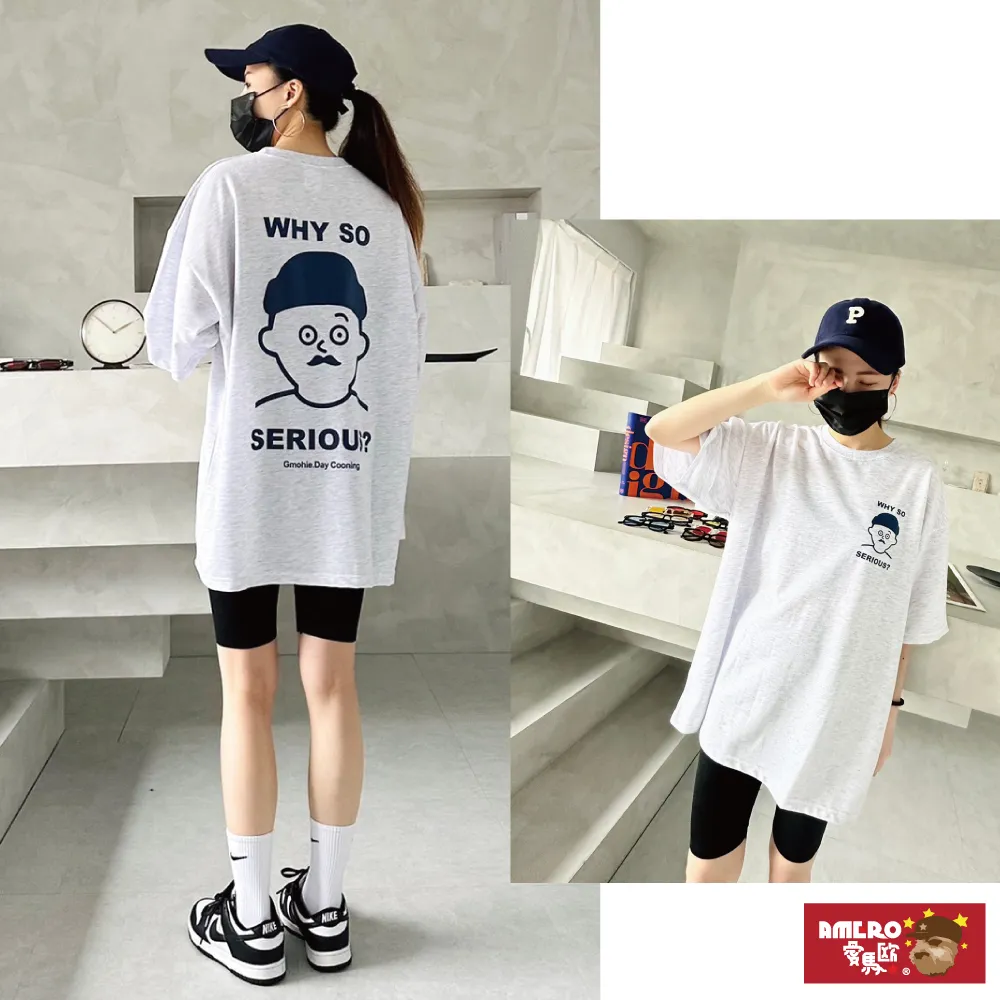 【AMERO】男裝 女裝 圓領 短袖 T恤 美式風格印花 五分袖 寬鬆 落肩 情侶裝 歷史價格詳細信息