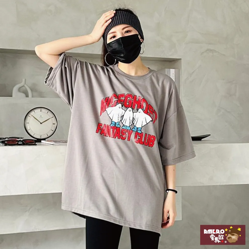 【AMERO】男裝 女裝 圓領 短袖 T恤 美式風格印花 五分袖 寬鬆 落肩 情侶裝 歷史價格詳細信息