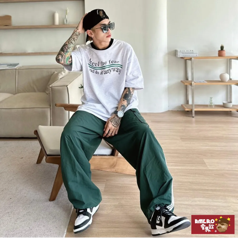 【AMERO】男裝 女裝 圓領 短袖 T恤 美式風格印花 五分袖 寬鬆 落肩 情侶裝 歷史價格詳細信息