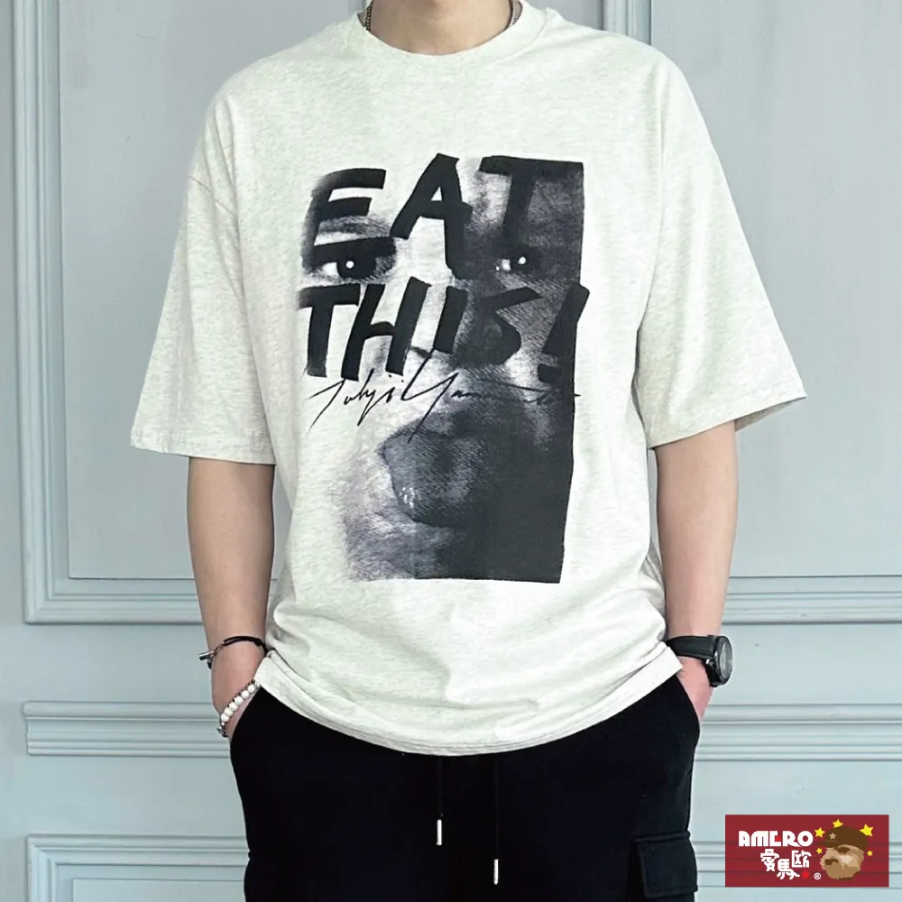【AMERO】男裝 女裝 圓領 T恤 電繡隨身聽人物印花 寬鬆 落肩 情侶裝 歷史價格詳細信息