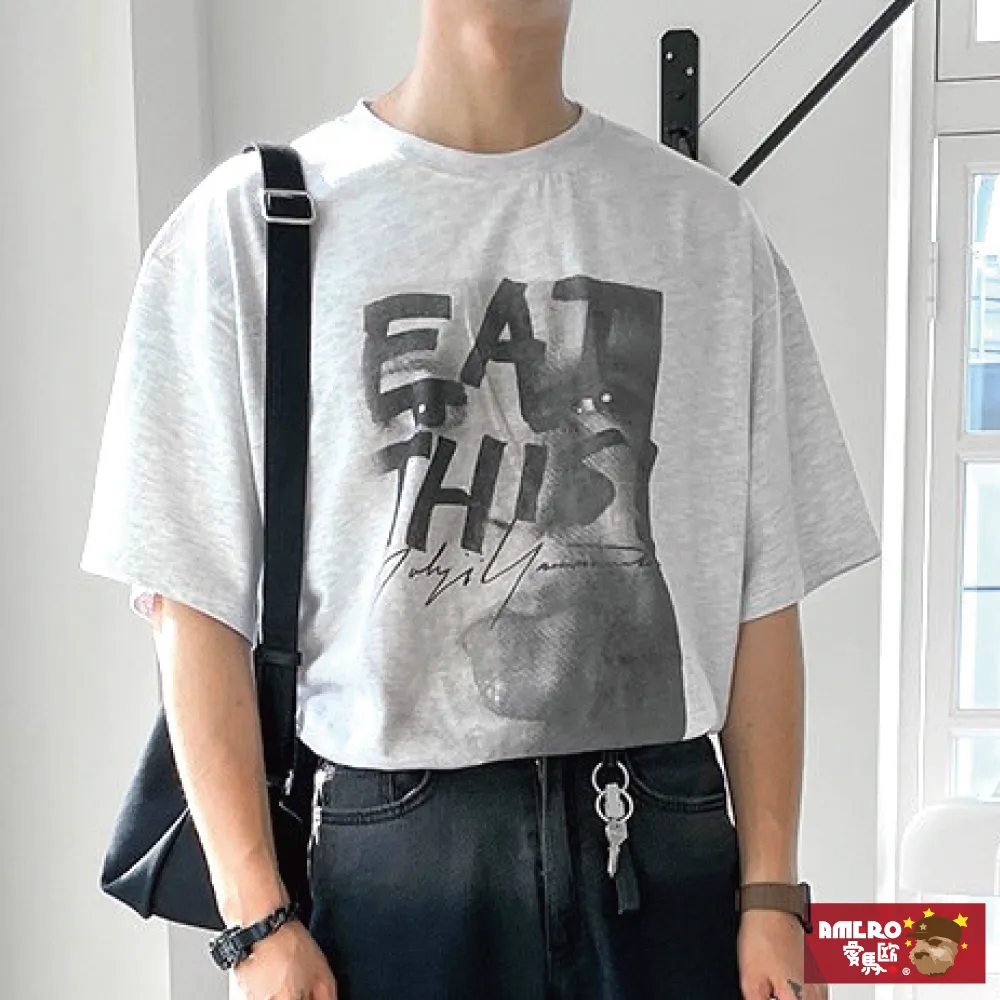 【AMERO】男裝 女裝 圓領 T恤 電繡隨身聽人物印花 寬鬆 落肩 情侶裝 歷史價格詳細信息