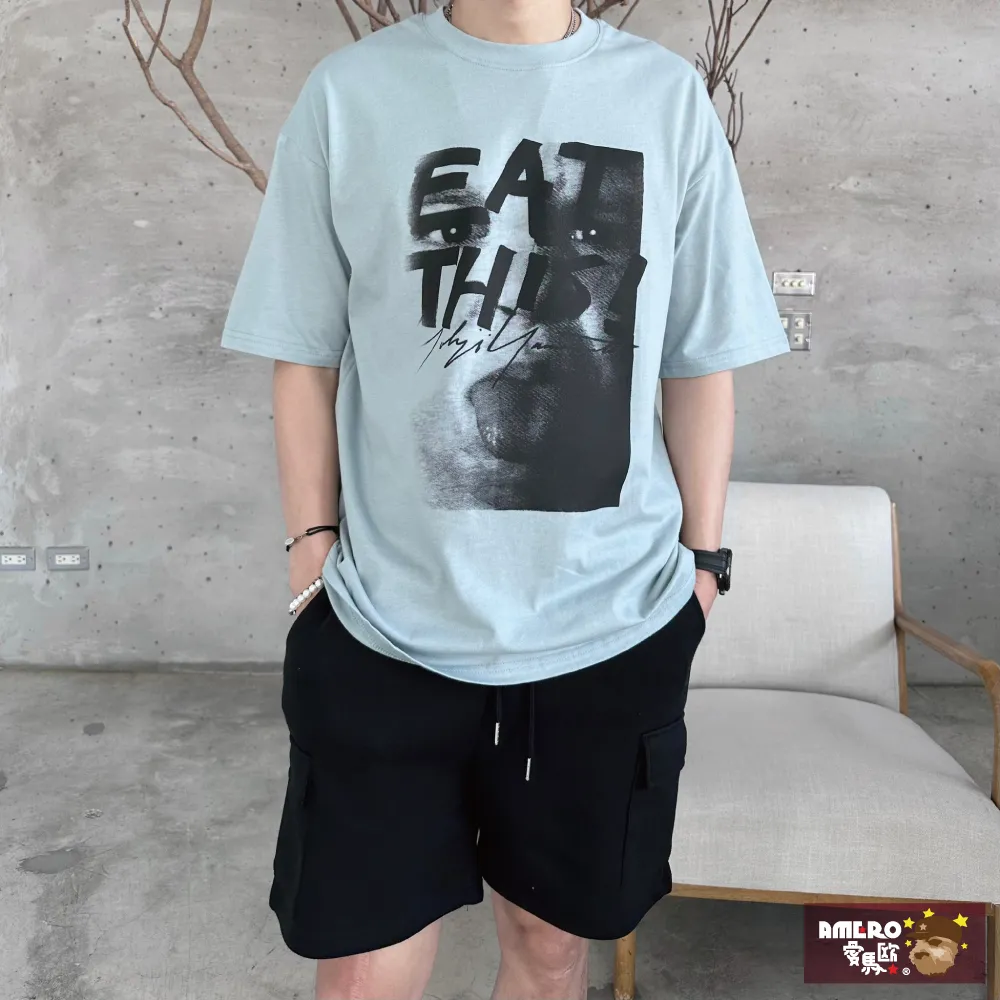 【AMERO】男裝 女裝 圓領 T恤 電繡隨身聽人物印花 寬鬆 落肩 情侶裝 歷史價格詳細信息