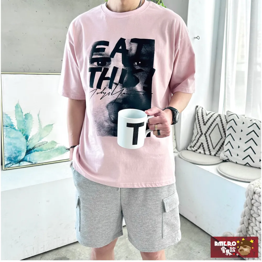 【AMERO】男裝 女裝 圓領 T恤 電繡隨身聽人物印花 寬鬆 落肩 情侶裝 歷史價格詳細信息