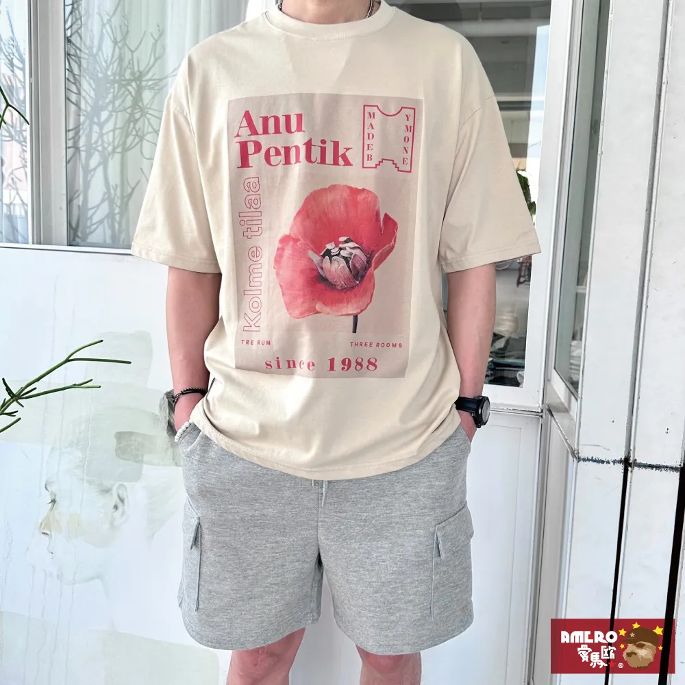 【AMERO】男裝 女裝 圓領 T恤 電繡隨身聽人物印花 寬鬆 落肩 情侶裝 歷史價格詳細信息