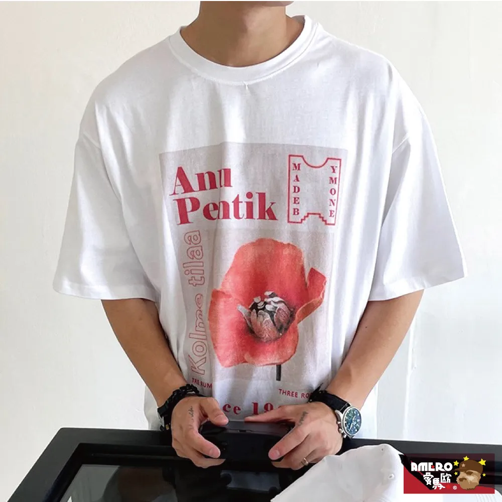 【AMERO】男裝 女裝 圓領 T恤 電繡隨身聽人物印花 寬鬆 落肩 情侶裝 歷史價格詳細信息