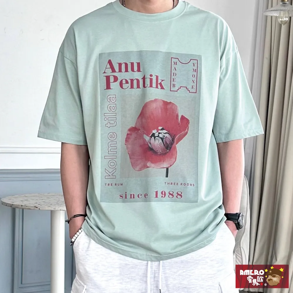 【AMERO】男裝 女裝 圓領 T恤 電繡隨身聽人物印花 寬鬆 落肩 情侶裝 歷史價格詳細信息