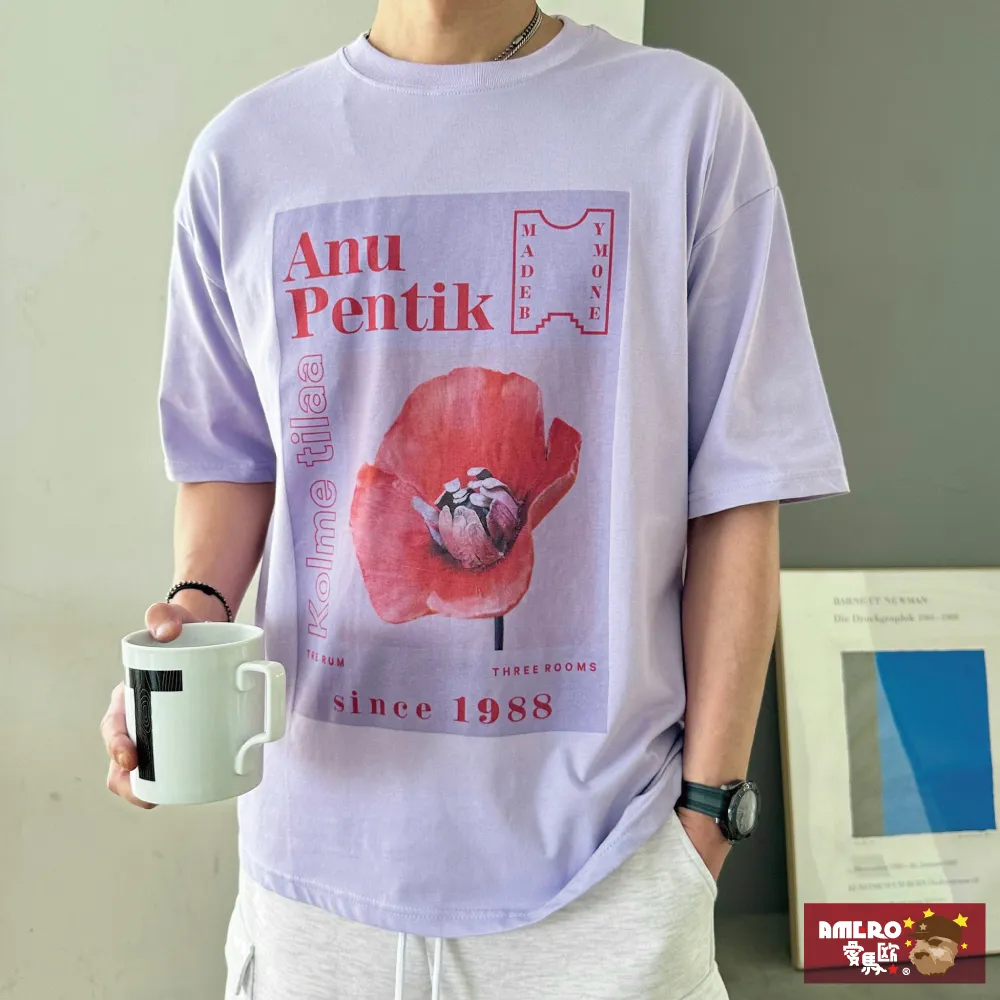 【AMERO】男裝 女裝 圓領 T恤 電繡隨身聽人物印花 寬鬆 落肩 情侶裝 歷史價格詳細信息