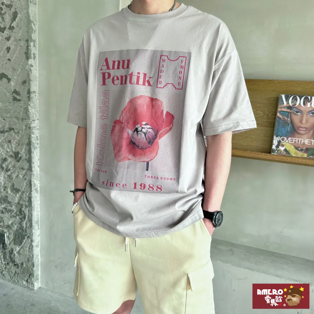 【AMERO】男女裝 圓領短袖T恤 電繡英文印花 寬鬆 落肩 情侶裝 歷史價格詳細信息