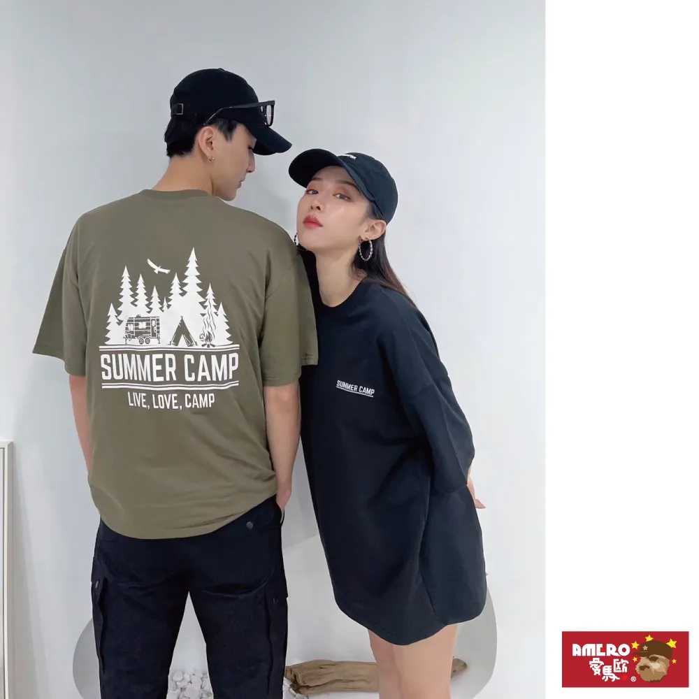 【AMERO】男裝 女裝 圓領 T恤 露營風格印花 寬鬆 落肩 情侶裝 歷史價格詳細信息