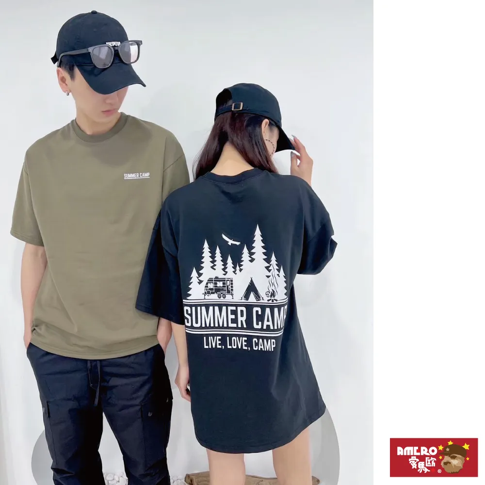 【AMERO】男裝 女裝 圓領 T恤 露營風格印花 寬鬆 落肩 情侶裝 歷史價格詳細信息