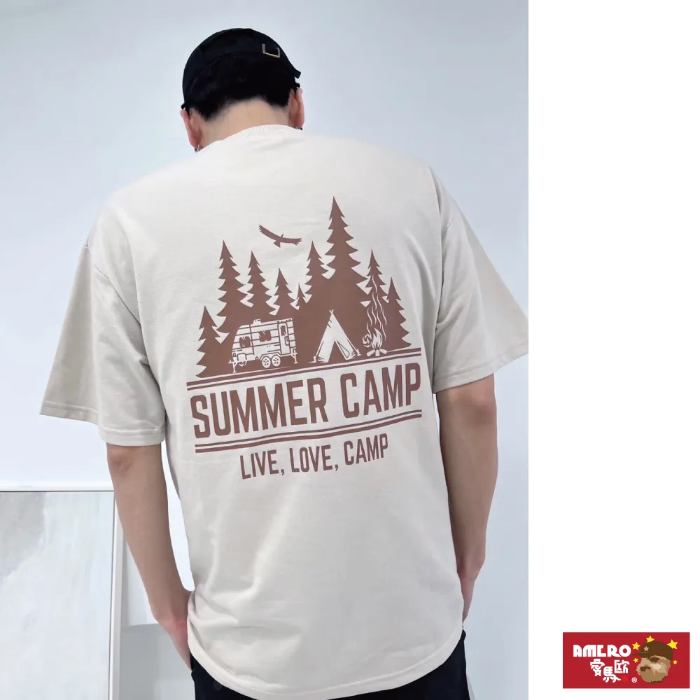 【AMERO】男裝 女裝 圓領 T恤 露營風格印花 寬鬆 落肩 情侶裝 歷史價格詳細信息