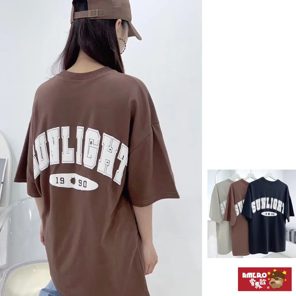 【AMERO】男女裝 圓領短袖T恤 發泡英文字印花 寬鬆 落肩 情侶裝 歷史價格詳細信息