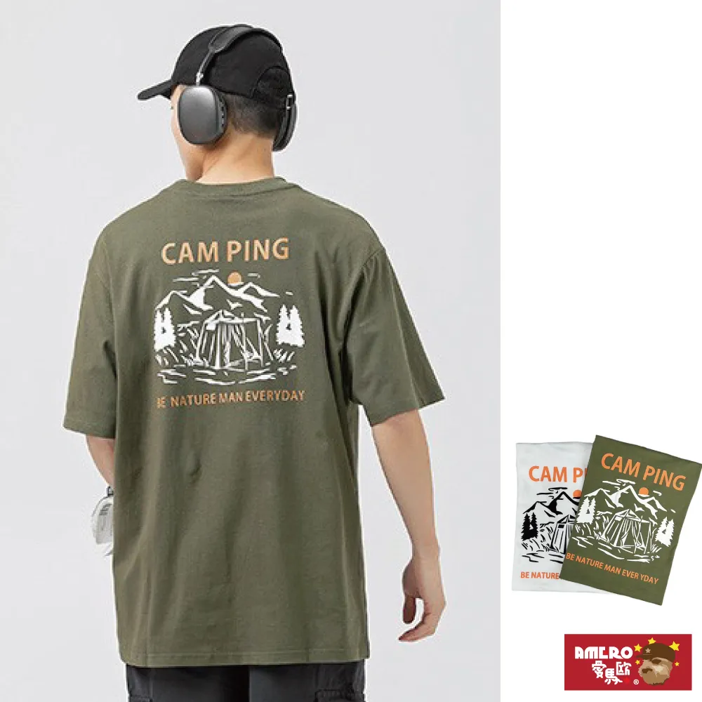 【AMERO】男裝 女裝 圓領 T恤 露營風格印花 寬鬆 落肩 情侶裝 歷史價格詳細信息