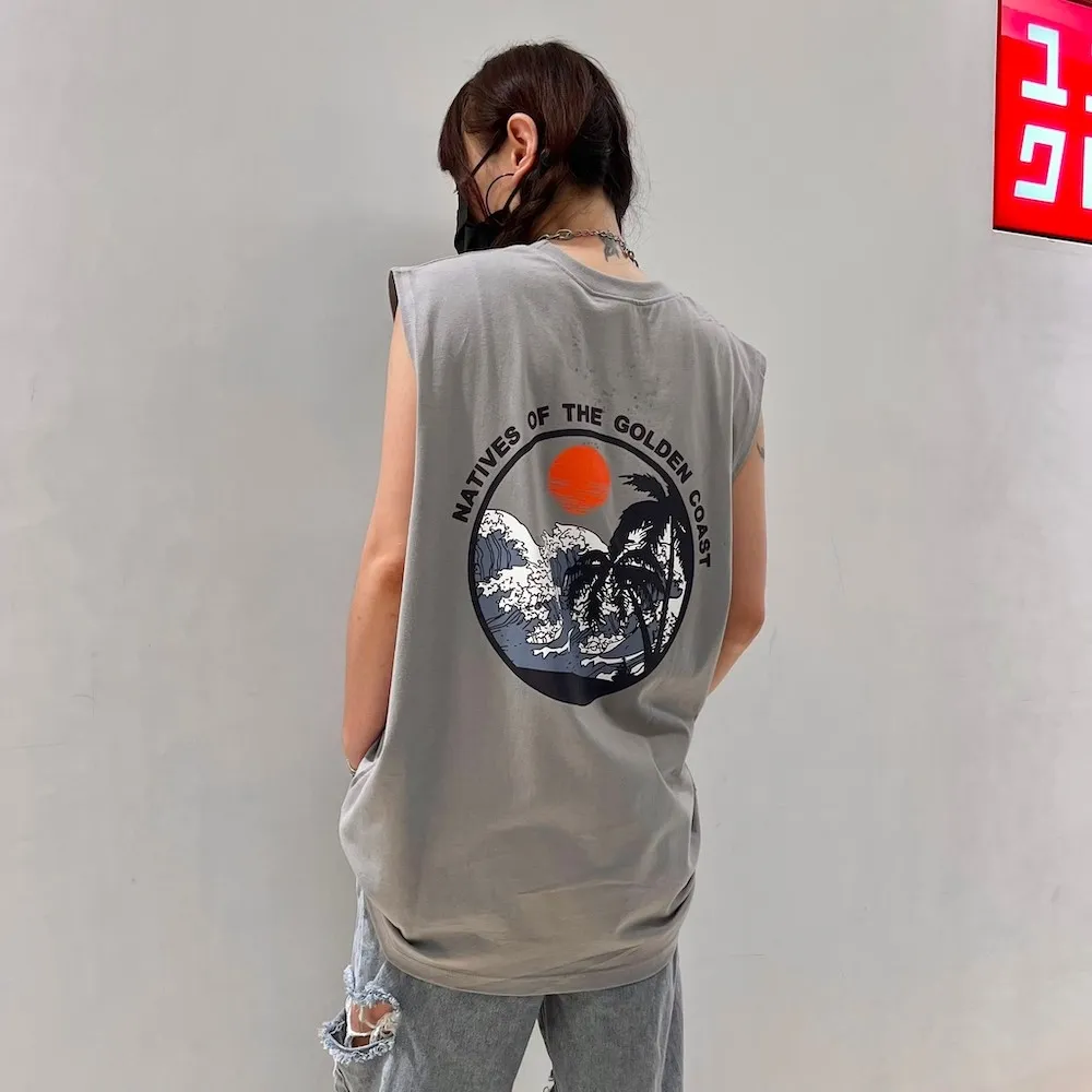 【AMERO】男女款 圓領無袖背心 海波浪浮世繪印花 寬鬆版型 情侶裝 歷史價格詳細信息