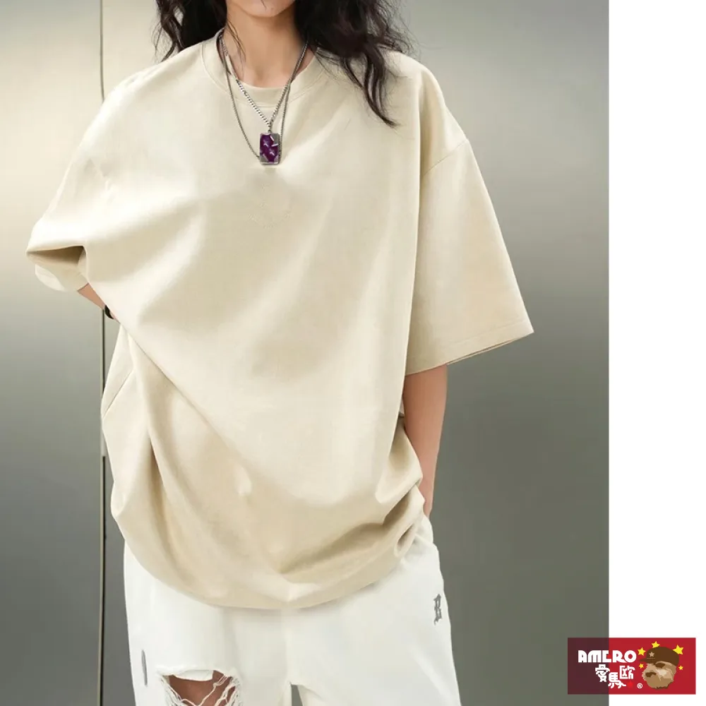 【AMERO】男女裝 水洗圓領短袖T恤 英文印花 寬鬆 落肩 情侶裝 歷史價格詳細信息